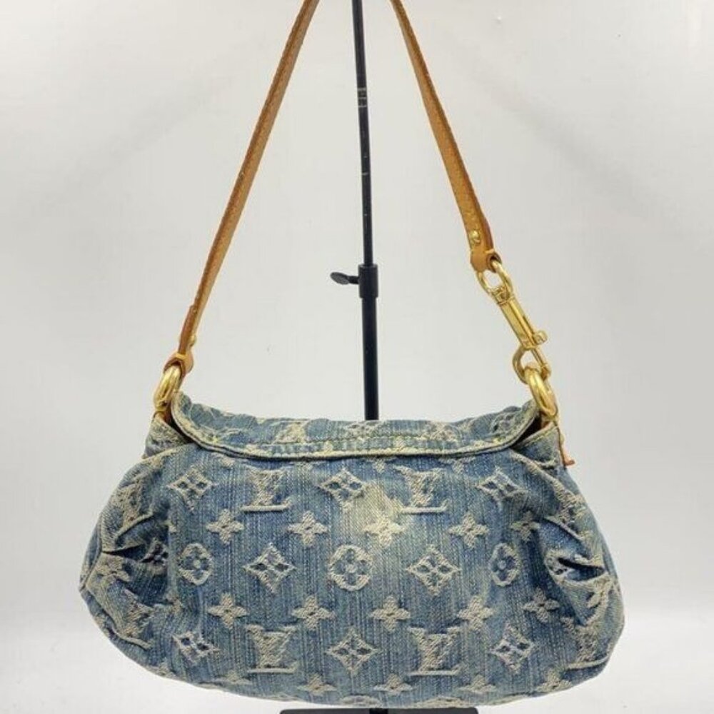 Authentic Louis Vuitton Denim Mini Pleaty Vintage Pouch Pochette Bag Monogram LV - Picture 4 of 9